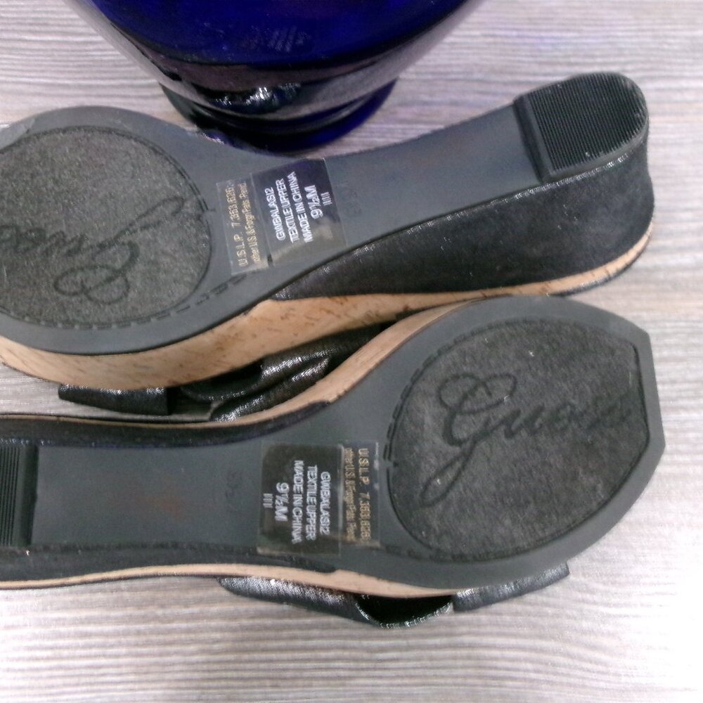 Near New GUESS Balasi Shimmery Black Silver Rhinestone Wedge Platform Shoes 9.5 - Picture 16 of 16